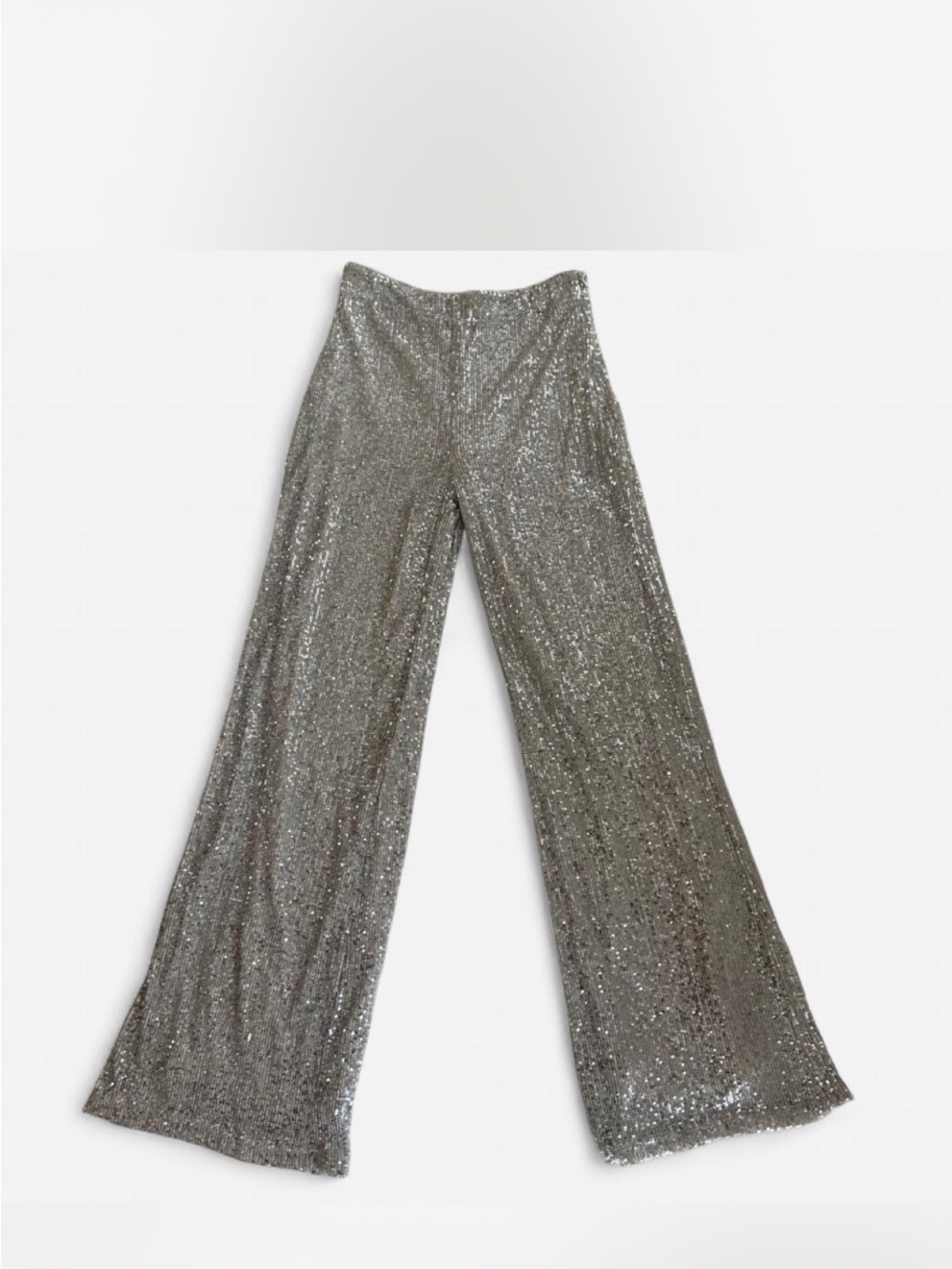 NWT Aakaa Silver Sequin High Rise Pants medium tall